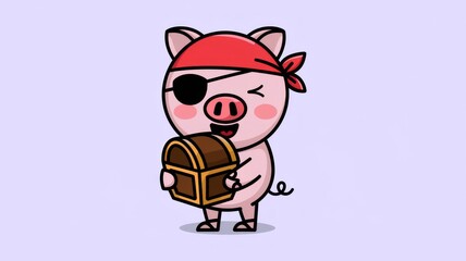 An adorable and minimalist illustration of a A vector style illustration of a Cute Pig pirate, isolated Generative aI