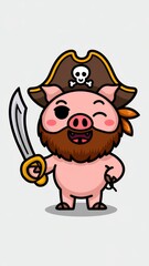 Naklejka premium An adorable and minimalist illustration of a A vector style illustration of a Cute Pig pirate, isolated Generative aI