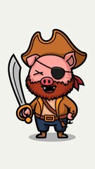 An adorable and minimalist illustration of a A vector style illustration of a Cute Pig pirate, isolated Generative aI