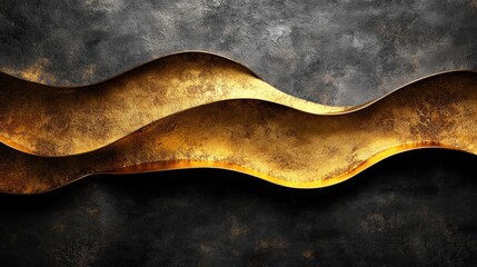 Gold, waves, metal, texture, dark, background, design, abstract, banner