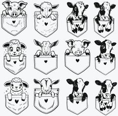 goat kid, lamb, calf, piglet, svg files for cricut, farm animal Clipart, sheep png, baby cow vector, cute pig, pocket tshirt design