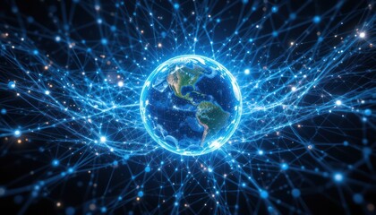 Obraz premium Global Network, Earth, Digital Connections, Cosmos Background, Conceptual Image