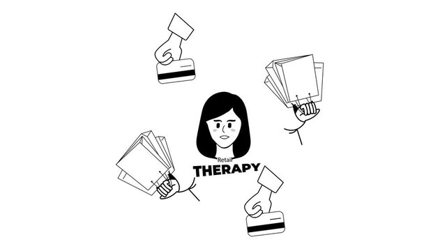 Retail Therapy, Shopping brings joy and excitement. Engaging in retail therapy, a cheerful woman proudly displays her recent purchases, holding colorful paper bags and credit cards with a bright smile