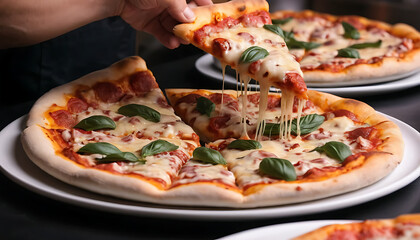 slice of pizza with ham and salami