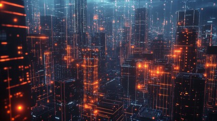 Fototapeta premium A smart city with a connected network and internet of things.