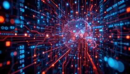 Obraz premium Digital brain network, circuits, data flow, future technology