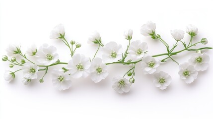 A delicate arrangement of white flowers with green centers on a light background.