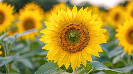 Obraz premium Vibrant sunflowers in a field, summer day