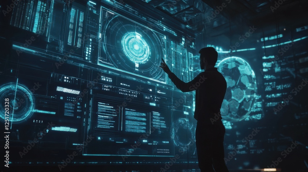 Poster man touch ai auto chat bot. big data center storage.digital artificial intelligence technology disru