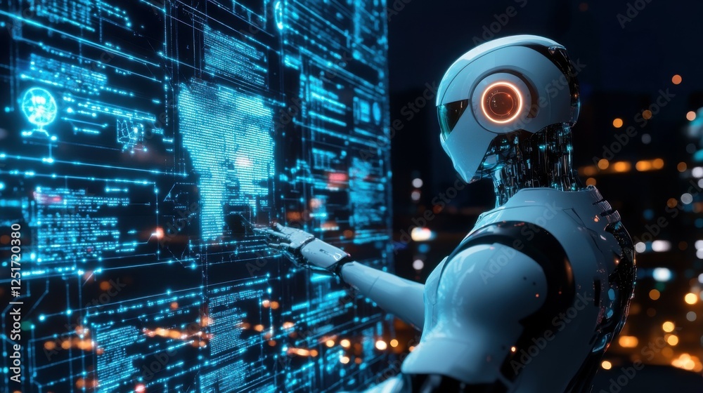 Poster ai technology, artificial intelligence. man using technology smart robot ai, artificial intelligence