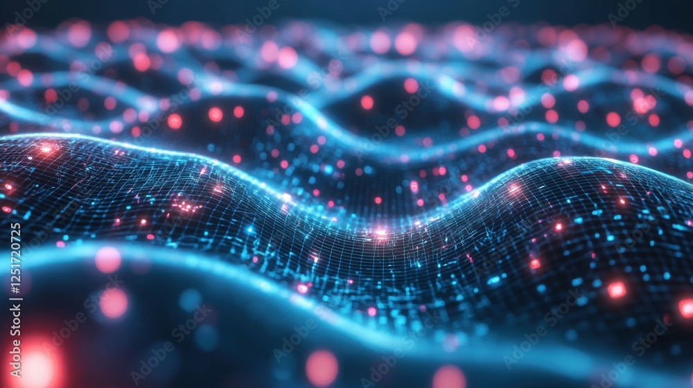 Poster abstract quantum computing system with neurons, data connections, and generative ai technology