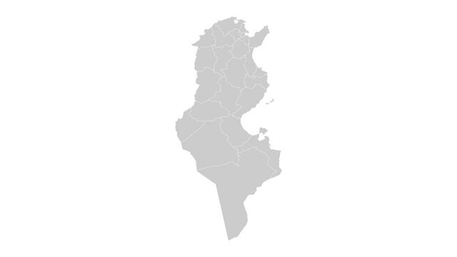 Tunisia map animation. Animation of Connecting all areas into a complete map of Tunisia with borders in the background with an alpha channel. Motion design.