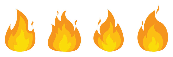 Fire flames icon collection. Fire flame vector icon set. Flammable sign symbol. Fire flame icons. Flames icon sign symbol collections, vector illustration. Bonfire silhouette logotype. Flat style.