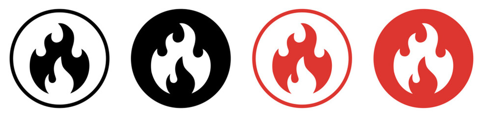 Fire icon collection. Fire icon set. Flame icon sign symbol . Fire flame vector icon set in black and red color. Flammable sign. Fire flame symbol. Vector illustration.