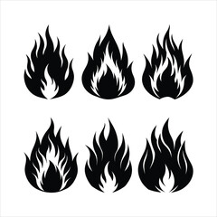 fire flames set, silhouette vector, on white background