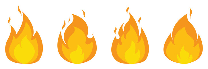 Fire flames icon collection. Fire flame vector icon set. Flammable sign symbol. Fire flame symbol. Flames icon sign symbol collections, vector illustration. Bonfire silhouette logotype. Flat style.