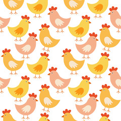 Fototapeta premium Chicken seamless pattern. On white background.