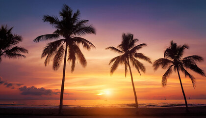 palm trees with sunset a beautiful sunset background