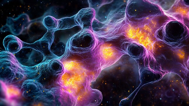 Fluorescent chromatin territories inside nucleus highlighting the spatial organization of chromosomes during interphase