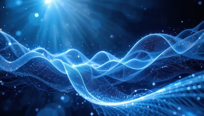 Digital waves of light in a dark space with a bright light source