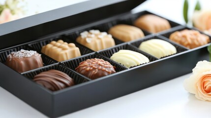 Assortment of Gourmet Chocolates in Black Box