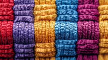 Colorful threads arranged in neat rows showcasing various shades and textures in a crafting workspace