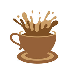 coffee mug splash logo brown drink drops vintage vector symbol design illustration