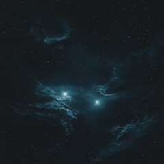 Fototapeta premium A deep cosmic night sky with two bright, glowing stars positioned close together, surrounded by a soft halo of light. 