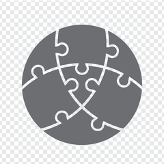 Simple icon circle puzzle in gray. Simple icon puzzle of the six elements  and center Reuleaux triangle on transparent background for your web site design, app, UI. EPS10.