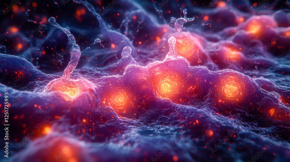 Poster a futuristic digital landscape with abstract glowing nodes connected by neural pathways, representin