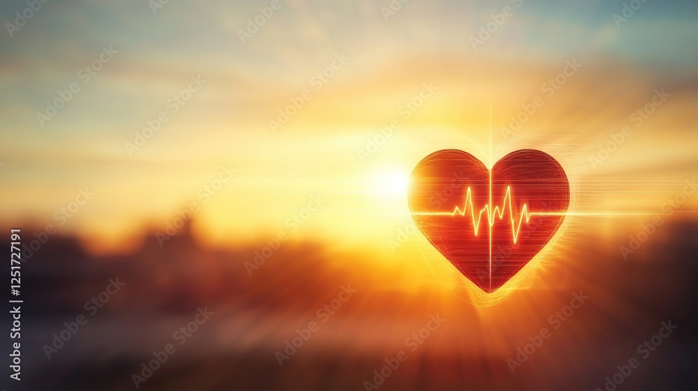 Poster an abstract representation of heartbeats with glowing lines and pulsating waves, against a soft grad