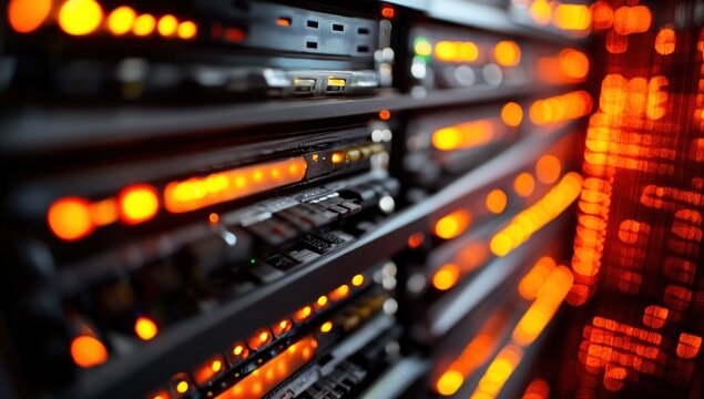 Illuminated Server Racks: A Glimpse into the Digital Core - Powered by Adobe