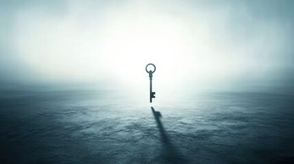 An enigmatic key floats in a misty, atmospheric space, symbolizing mystery and possibility, inviting curiosity about unlocking hidden realms and opportunities in life.