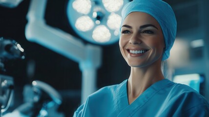 Portrait doctor of a confident and smiling surgeon standing in a modern operating room, ready for surgery