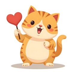 Obraz premium Cute Cat With Love Sign Hand Cartoon Illustration. Animal Nature Concept Isolated . Flat Cartoon Style