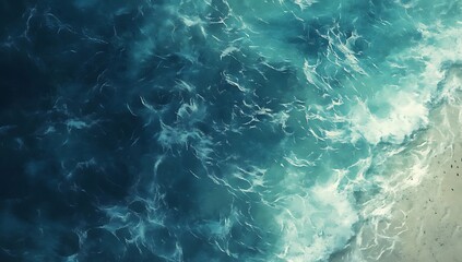 Fototapeta premium Frothy ocean waves churning and swirling in a vibrant turquoise sea creating a dynamic and abstract natural pattern perfect for backgrounds or textures