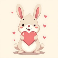 Fototapeta premium Cute Rabbit With Love Heart Cartoon Vector Icon Illustration