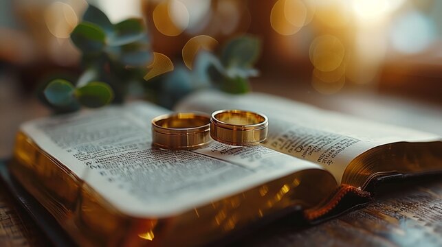 Stylized Wedding Rings on a Bible