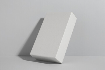 One blank cardboard box on white background. Mockup for design