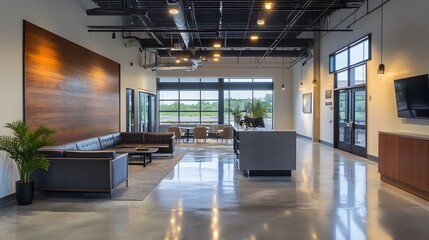 Modern Industrial Office Space with Comfortable Furniture and Decor for Productive Coworking