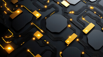 Fototapeta premium Seamless pattern of electrical circuits with glowing elements and dark background