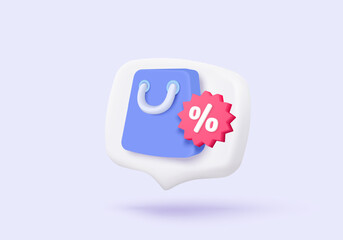 3d shopping bag for online shopping and digital marketing concept. Basket minimal icon with shadows on purple background. Shopping bag for buy, sale, discount, promotion. 3d vector icon illustration