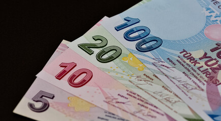 Images of banknotes of various countries. turkish lira photos.