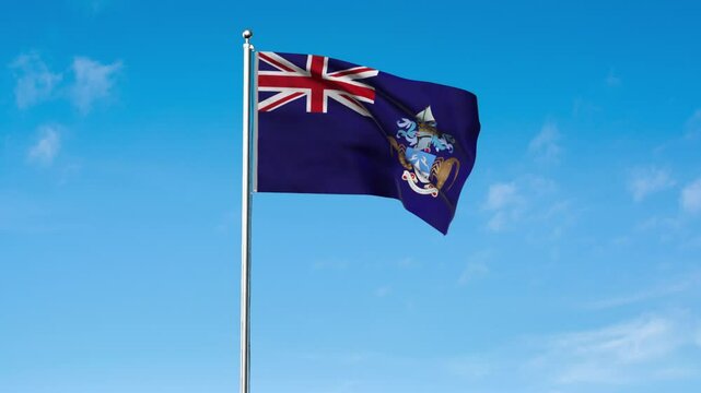 High detailed flag of Tristan da Cunha. National Tristan da Cunha flag. 3D Render.