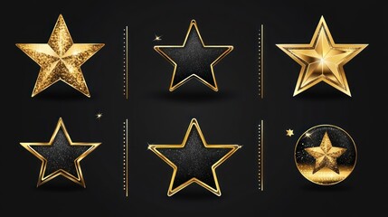 Gold, black star design elements, dark background, awards, website