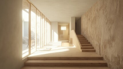 A beautifully designed Japanese-style home with minimalist interiors, showcasing a blend of wood and stone elements, with natural light enhancing the space