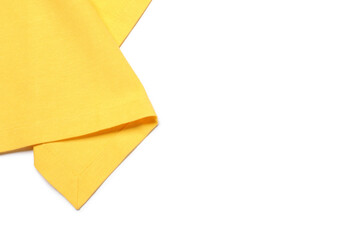 Yellow tablecloth isolated on white, top view