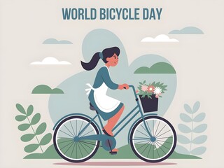 World Bicycle Day Celebration Featuring a Woman on a Bicycle with Flowers