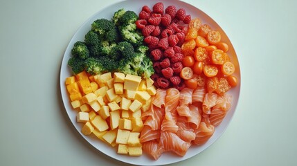 Balanced Meal Planning with Colorful Vegetables, Nuts, and Fish for Healthy Eating