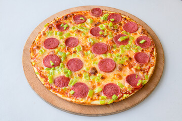 Traditional Turkish cuisine. Pizza, pita, pidesi, sucuk, hummus, kebab. Many dishes on the table. Serving dishes in restaurant. Mix, formaggi, veggie pizza. Top view, flat lay